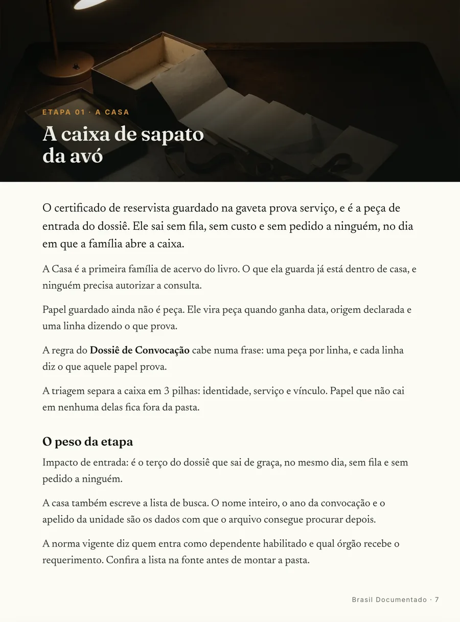 Abertura de etapa: Cada etapa abre em cena, da caixa da avó até a entrada do pedido no balcão