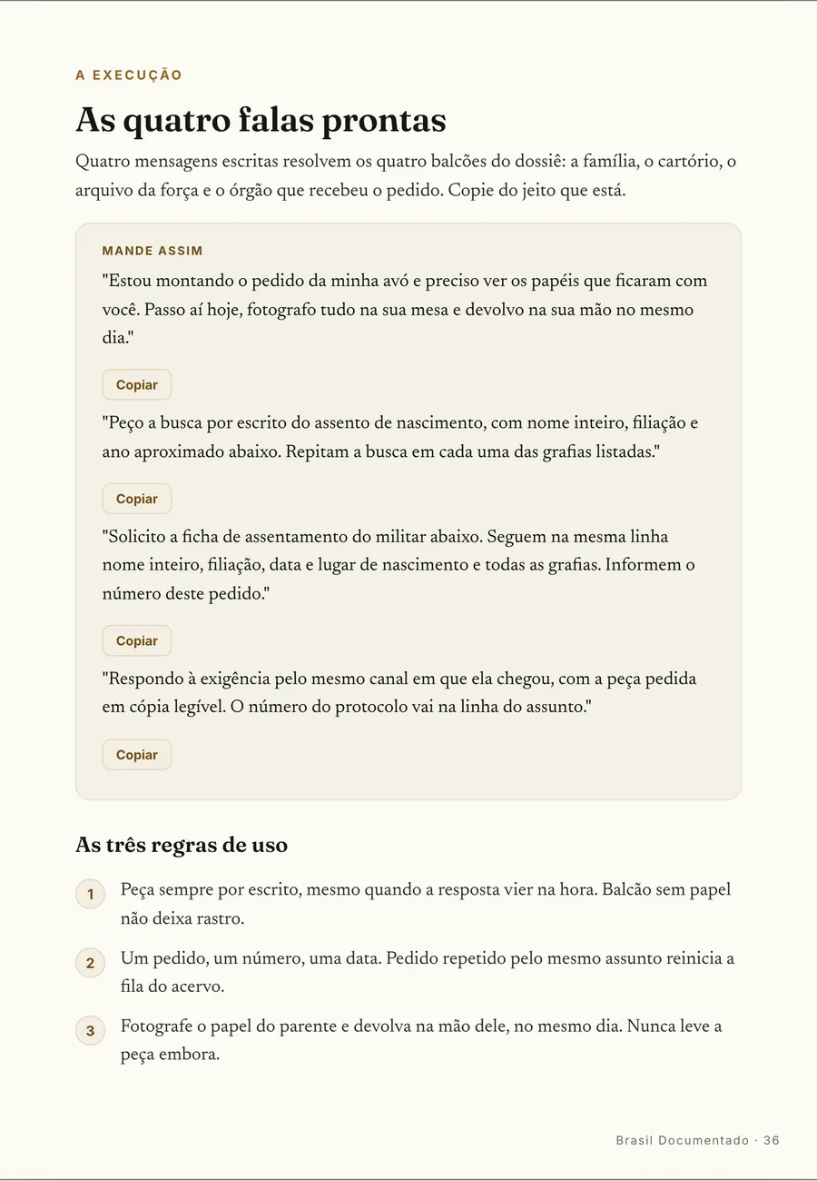 Falas prontas: As quatro falas pro cartório e pro arquivo da força, com as regras de uso ao lado
